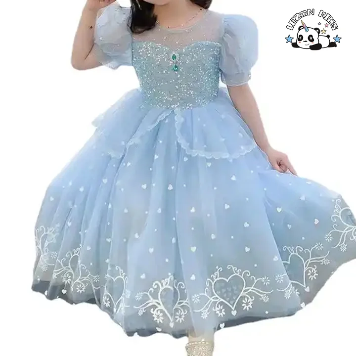 LEZONKIDS - Girl's princess Elsa skirt 2023 summer new girls dresses lace ruffles sequin tutu dress